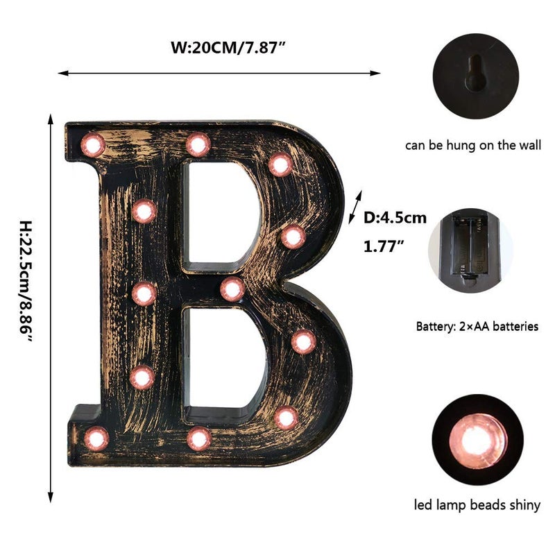 OYCBUZO Golden Black Led Marquee Letter - Industrial, Vintage Style Light Up Alphabet Letter Sign for Cafe Wedding Birthday Party Christmas Lamp Home Bar Initials Decor - B - Image 5